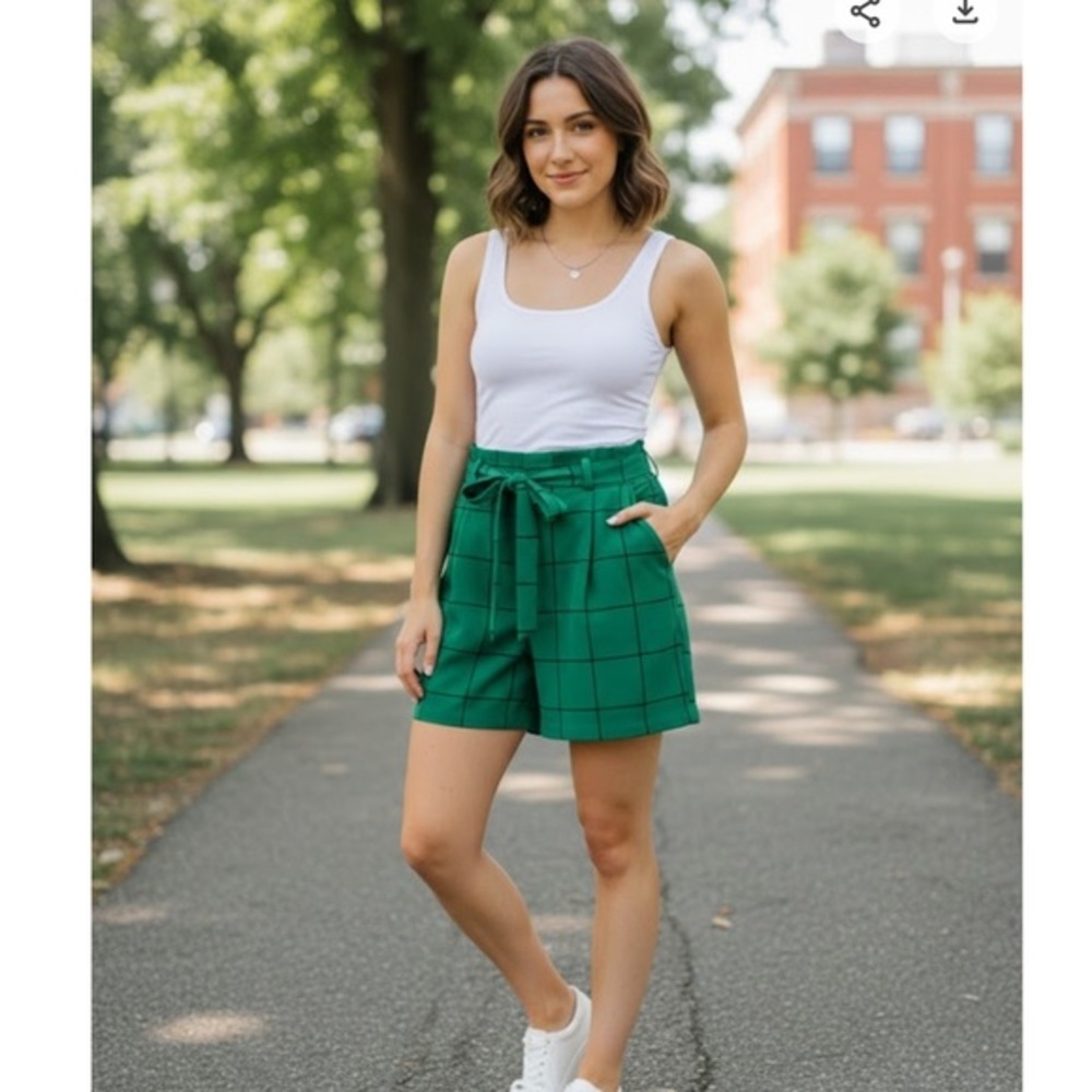 Worthington Green Plaid High Waist Shorts. SIZE 10